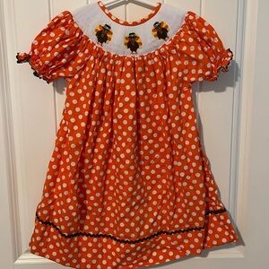 Thanksgiving, turkey smart dress boutique 24 months orange white polkadots